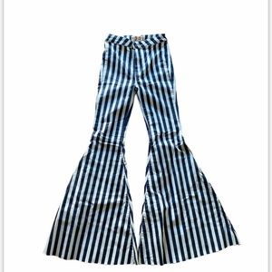 Free People Blue and White Striped Flare Jeans